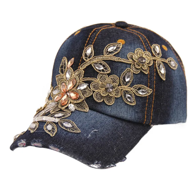 Best Deal Good Quality New Fashion Women Diamond Flower Baseball Cap Summer Style Lady Jeans Hats