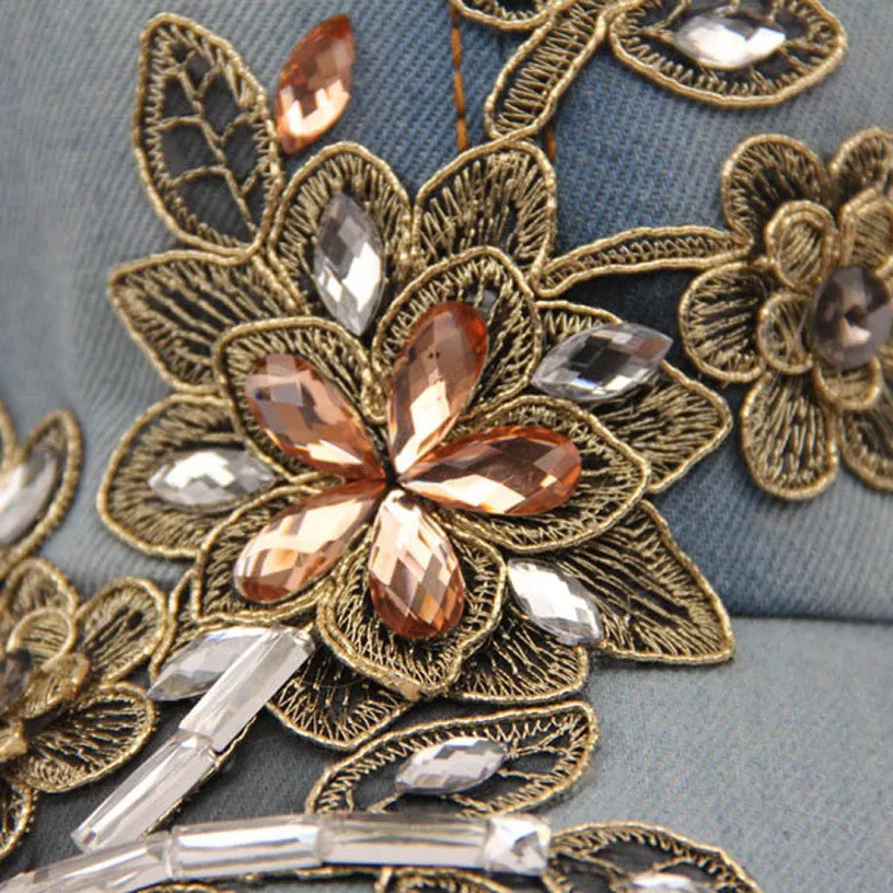 Best Deal Good Quality New Fashion Women Diamond Flower Baseball Cap Summer Style Lady Jeans Hats