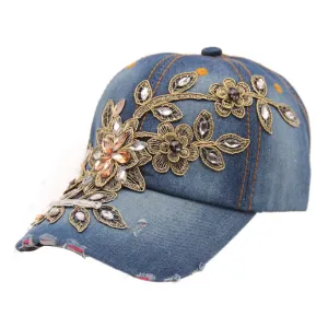 Best Deal Good Quality New Fashion Women Diamond Flower Baseball Cap Summer Style Lady Jeans Hats