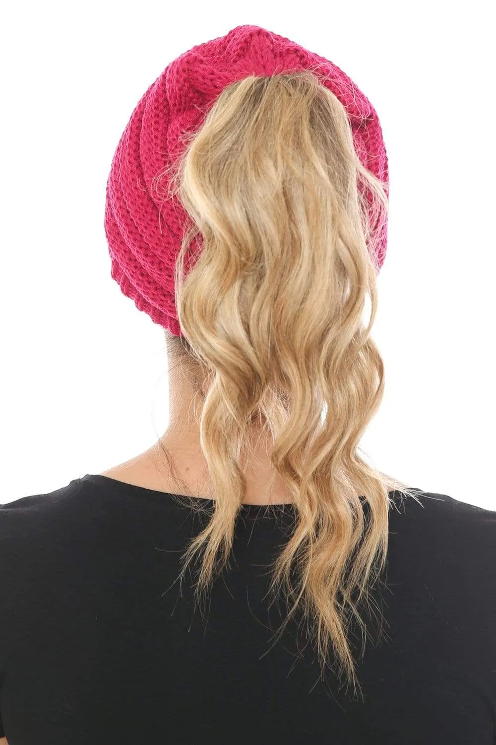 C.C MB131 - BeanieTail Warm Knit Messy High Bun Ponytail Visor Beanie Cap