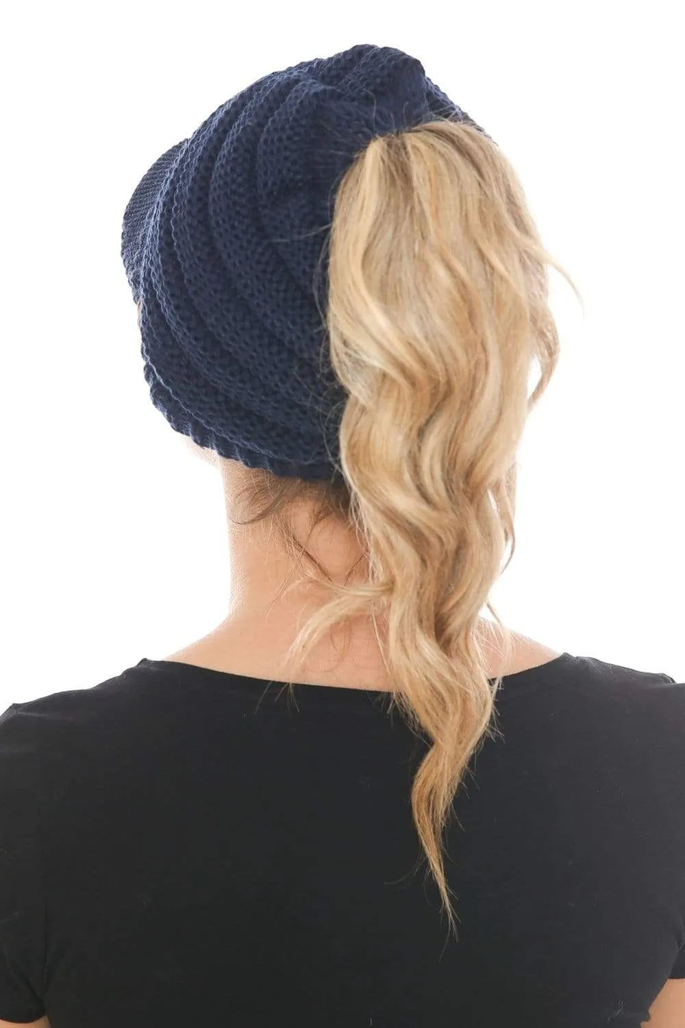 C.C MB131 - BeanieTail Warm Knit Messy High Bun Ponytail Visor Beanie Cap