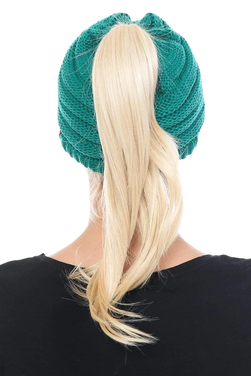 C.C MB131 - BeanieTail Warm Knit Messy High Bun Ponytail Visor Beanie Cap