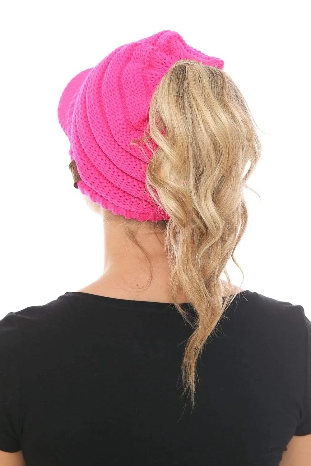 C.C MB131 - BeanieTail Warm Knit Messy High Bun Ponytail Visor Beanie Cap