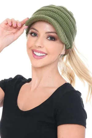 C.C MB131 - BeanieTail Warm Knit Messy High Bun Ponytail Visor Beanie Cap
