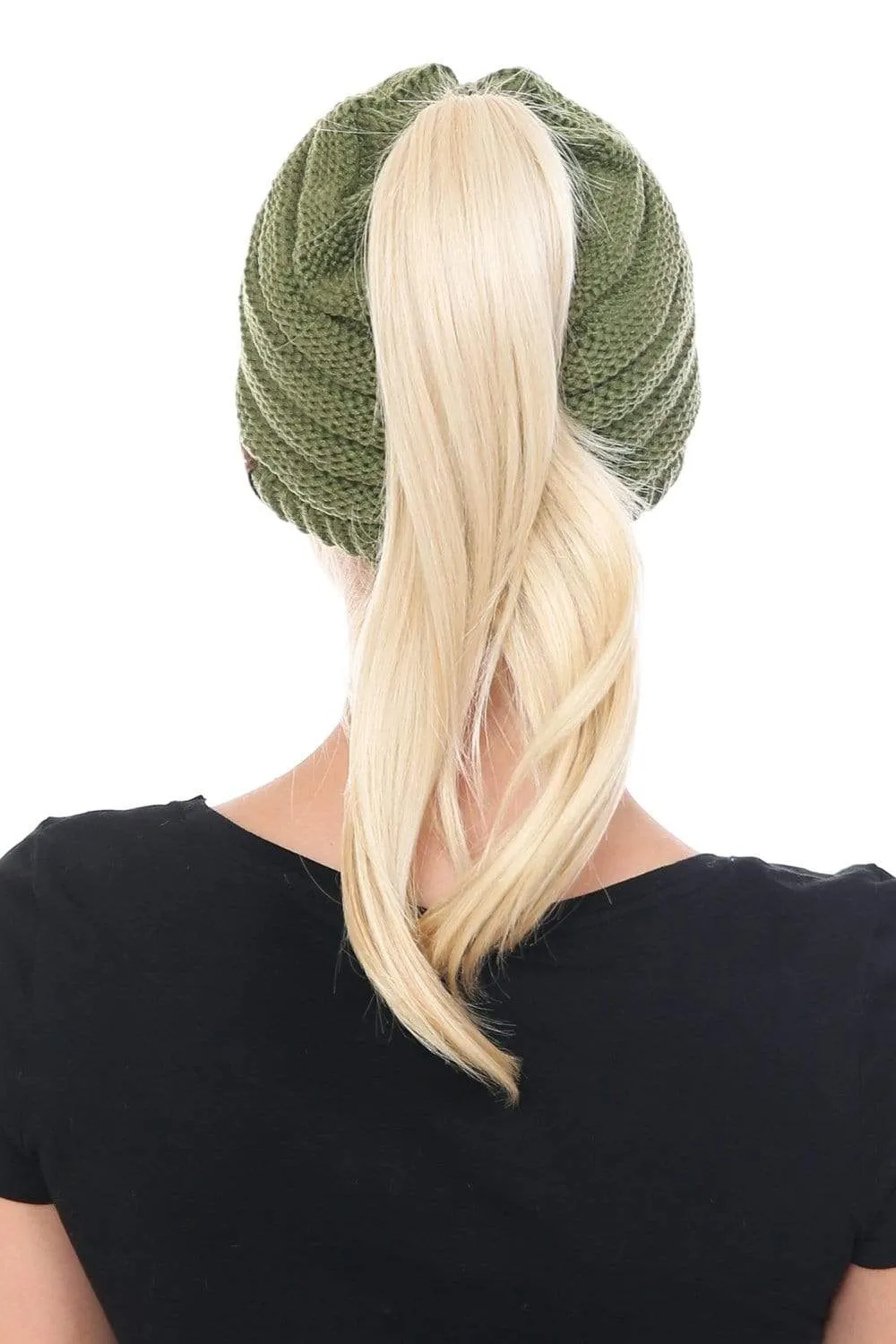 C.C MB131 - BeanieTail Warm Knit Messy High Bun Ponytail Visor Beanie Cap