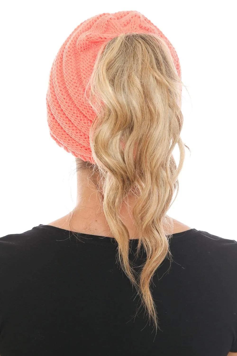 C.C MB131 - BeanieTail Warm Knit Messy High Bun Ponytail Visor Beanie Cap