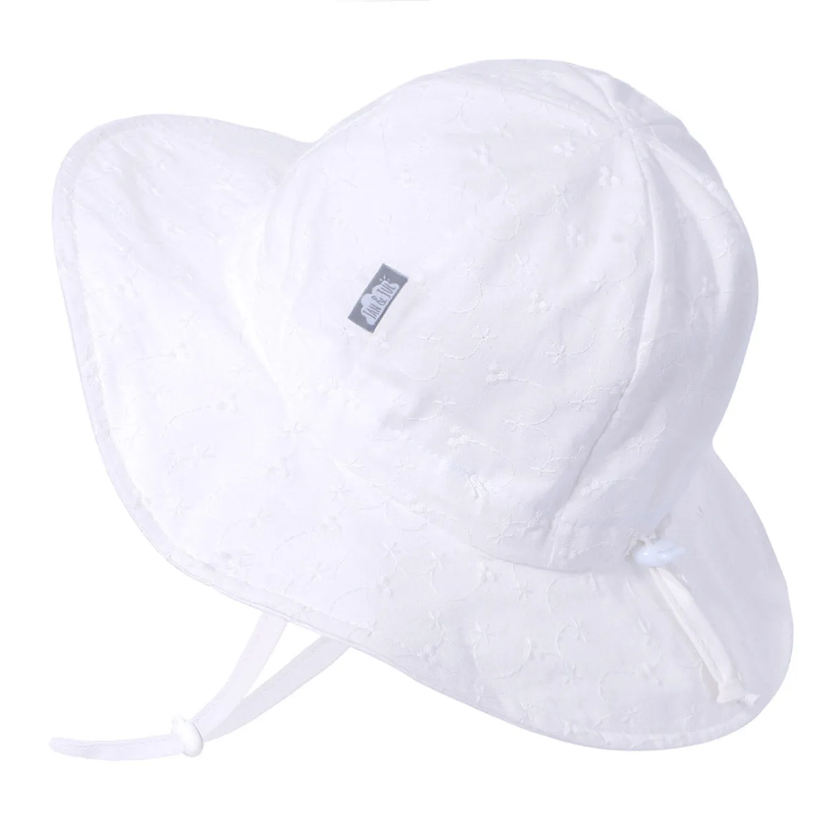 Cotton Floppy Sun Hat, 50  UPF, Adjustable – White Eyelet