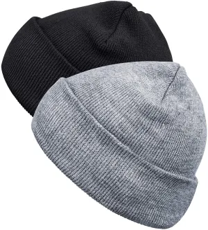 EAONE 2 Pack Winter Beanie Knitted Hat for Men Women Black & Grey Unisex Beanie Cap Stretchy Warm Cold Weather Stylish Cable Knitted Beanie Oversized Slouch Beanie Cap