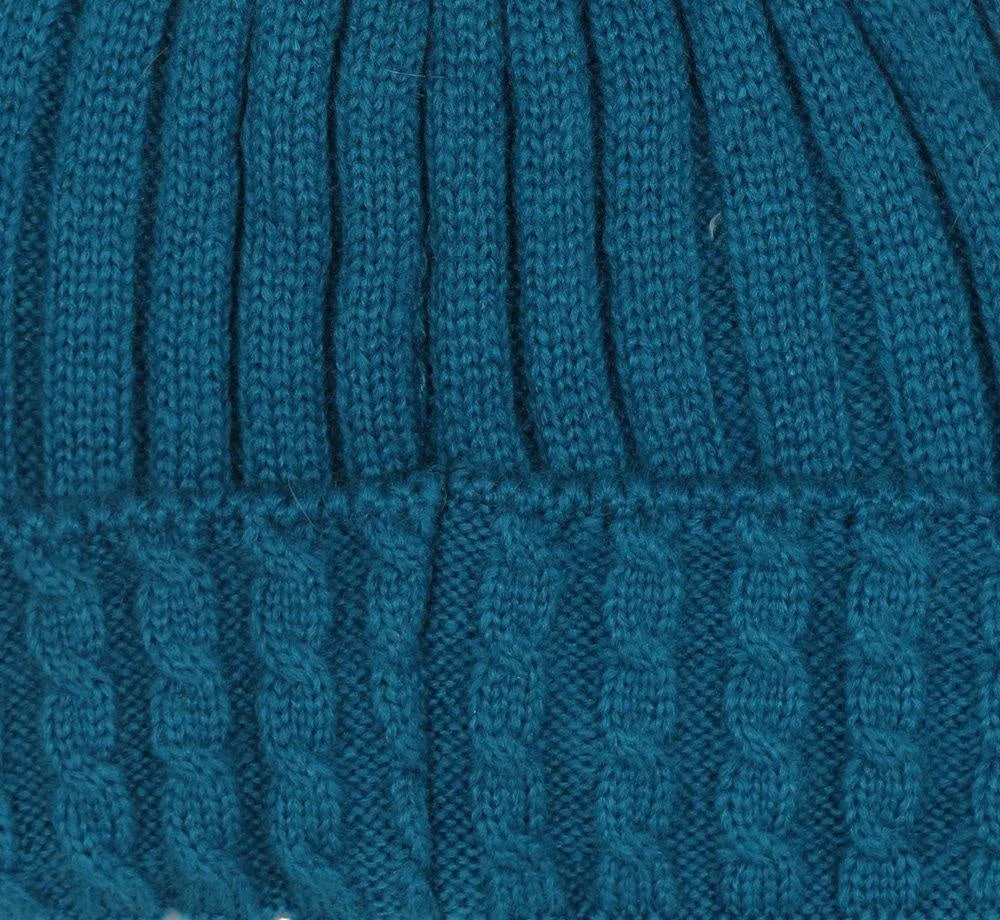 FabSeasons Acrylic Blue Woolen Winter skull cap with Pom Pom for Girls & Women