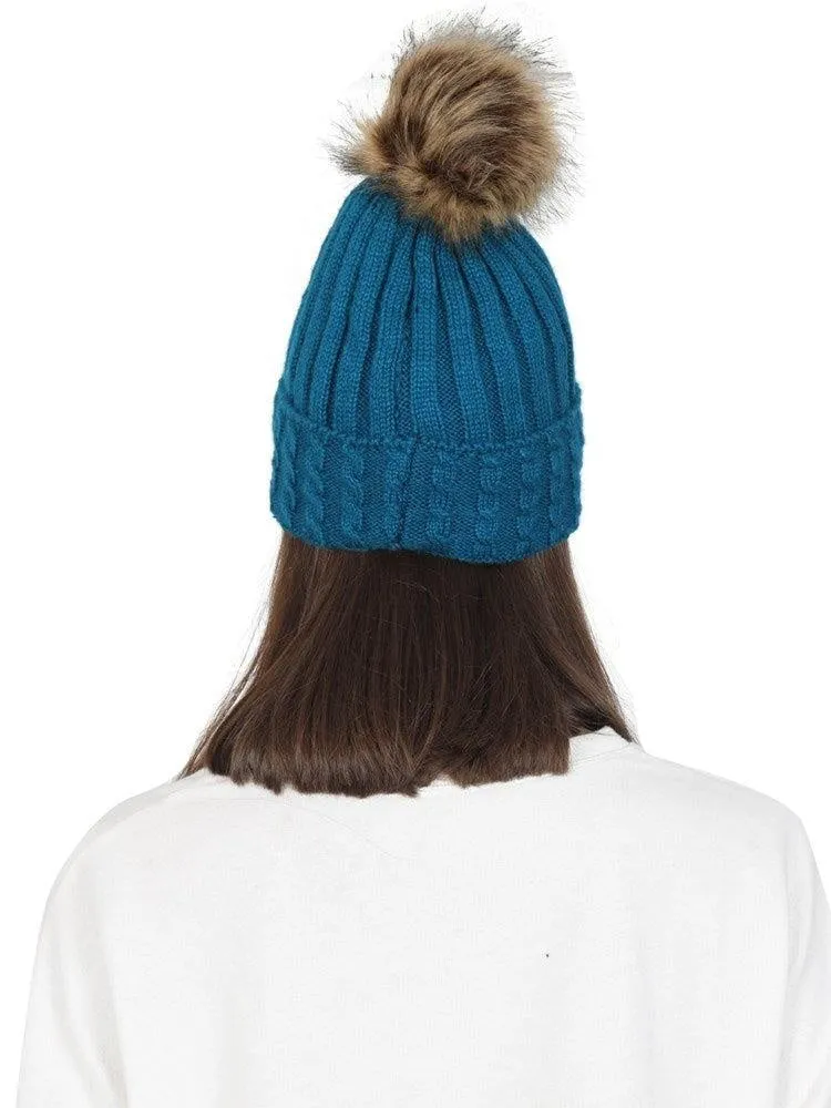 FabSeasons Acrylic Blue Woolen Winter skull cap with Pom Pom for Girls & Women