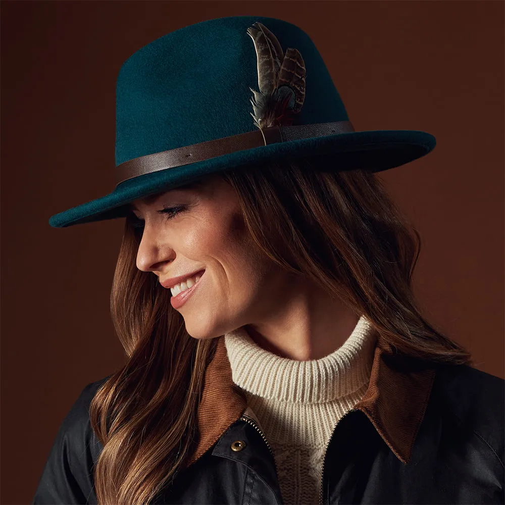 Failsworth Hats Cheltenham Showerproof Wool Felt Fedora Hat - Teal