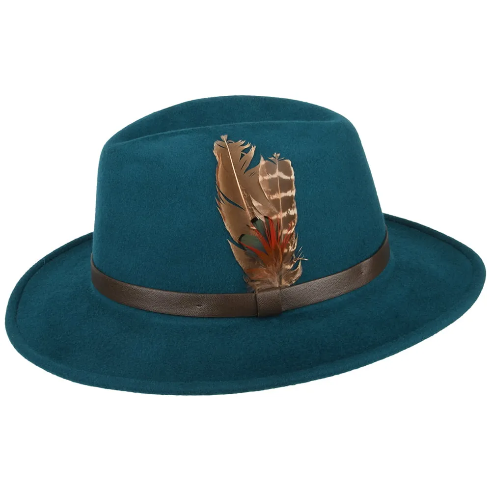 Failsworth Hats Cheltenham Showerproof Wool Felt Fedora Hat - Teal