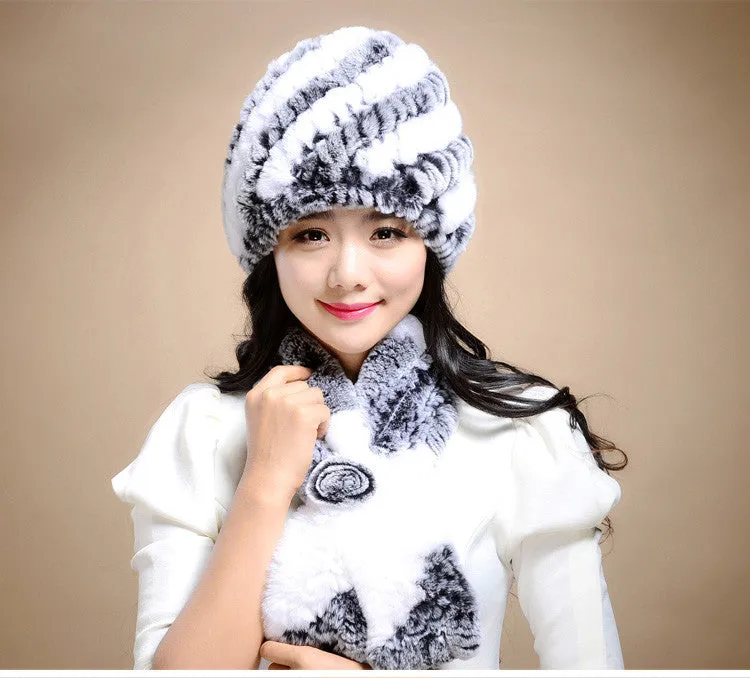 Knitting rabbit fur hat winter cap hats for women new fashion Genuine rabbit fur hat Stripe Fur Caps