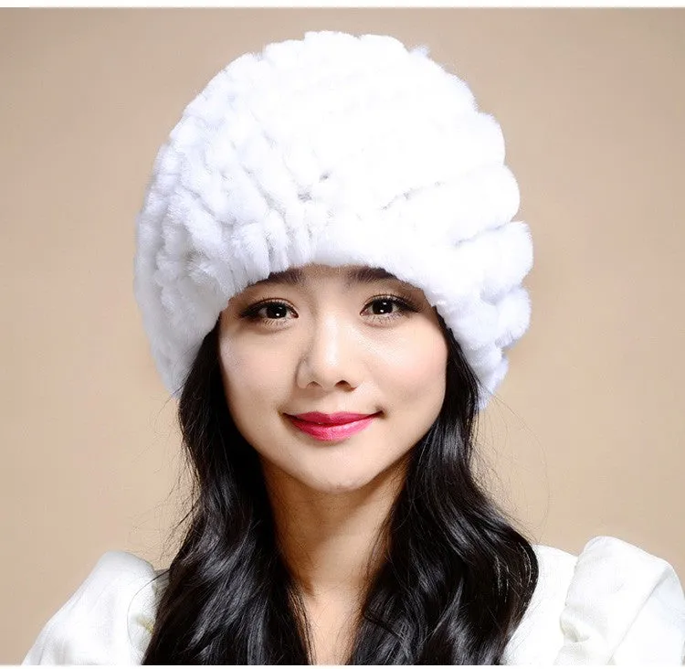 Knitting rabbit fur hat winter cap hats for women new fashion Genuine rabbit fur hat Stripe Fur Caps