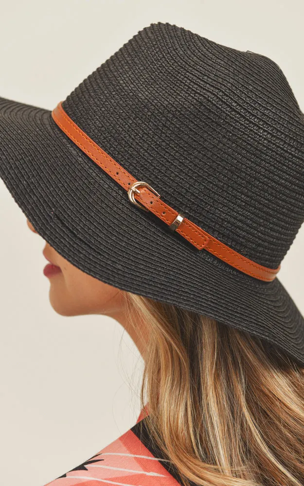 MH0072 Faux Leather Band Fedora Summer Hat