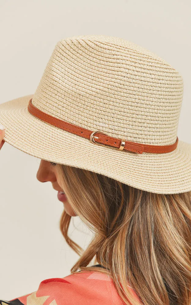 MH0072 Faux Leather Band Fedora Summer Hat