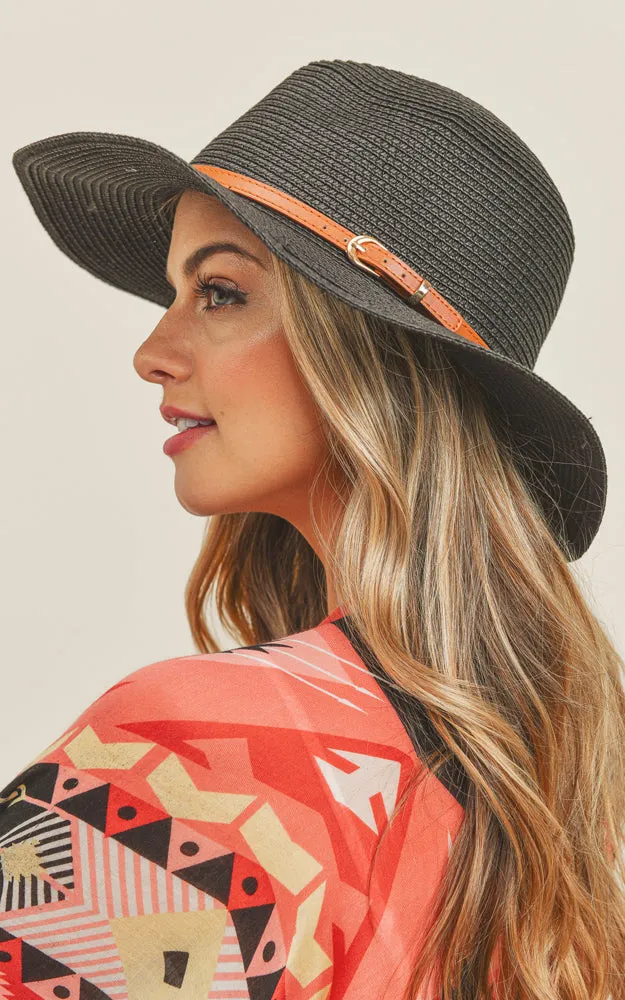 MH0072 Faux Leather Band Fedora Summer Hat