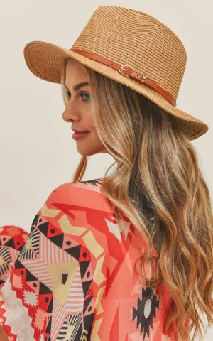 MH0072 Faux Leather Band Fedora Summer Hat