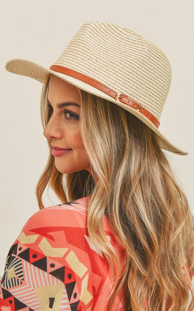 MH0072 Faux Leather Band Fedora Summer Hat