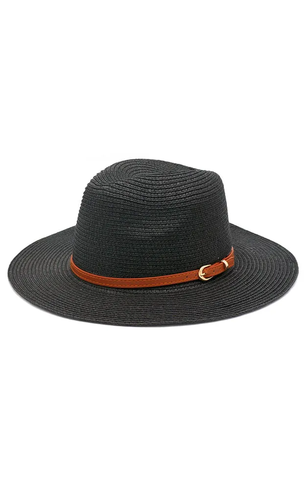 MH0072 Faux Leather Band Fedora Summer Hat