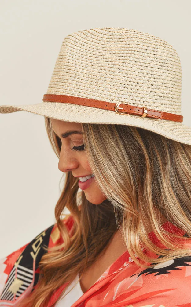 MH0072 Faux Leather Band Fedora Summer Hat