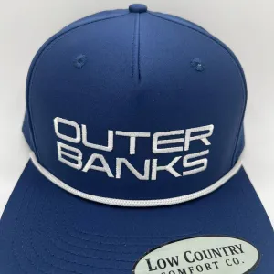 OBX Embroidery on a Blue Performance Hat with White Rope