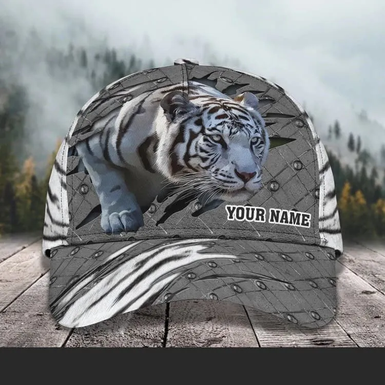 Personalized White Tiger 3D Baseball Cap for Boyfriend, Tiger Art Hat for Tiger Lovers