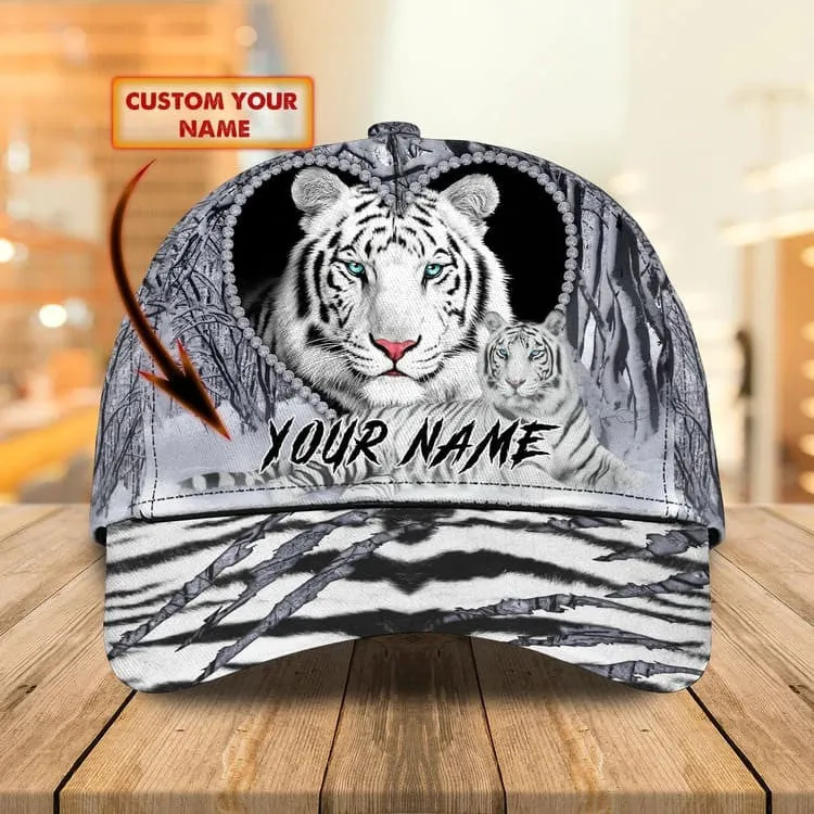 Personalized White Tiger 3D Baseball Cap for Boyfriend, Tiger Art Hat for Tiger Lovers