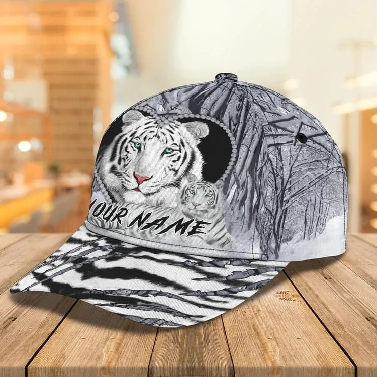 Personalized White Tiger 3D Baseball Cap for Boyfriend, Tiger Art Hat for Tiger Lovers
