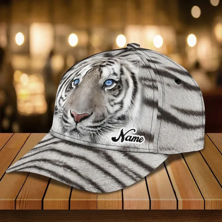 Personalized White Tiger 3D Baseball Cap for Boyfriend, Tiger Art Hat for Tiger Lovers