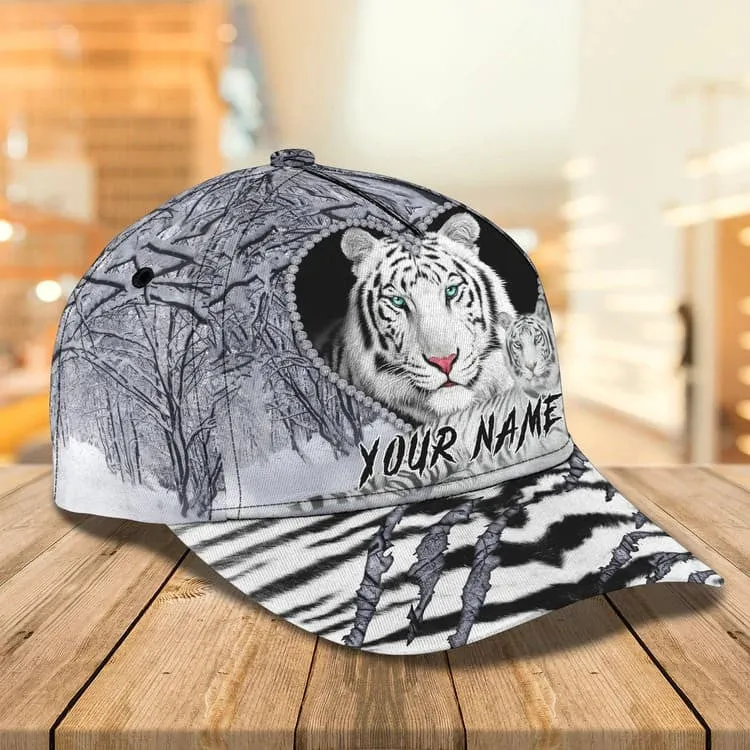 Personalized White Tiger 3D Baseball Cap for Boyfriend, Tiger Art Hat for Tiger Lovers