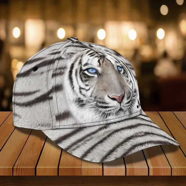 Personalized White Tiger 3D Baseball Cap for Boyfriend, Tiger Art Hat for Tiger Lovers