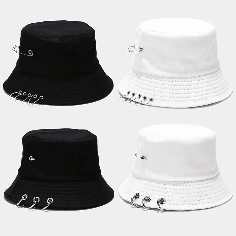 Punk Spiked Rivet Bucket Cap with Metal Rings Panama Streetwear Cap