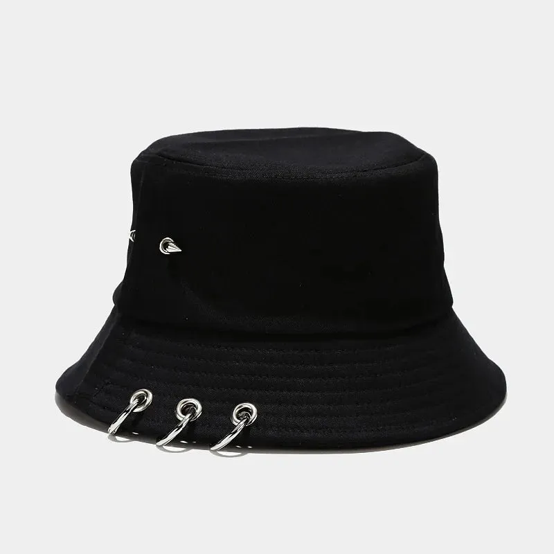 Punk Spiked Rivet Bucket Cap with Metal Rings Panama Streetwear Cap