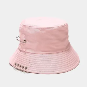 Punk Spiked Rivet Bucket Cap with Metal Rings Panama Streetwear Cap