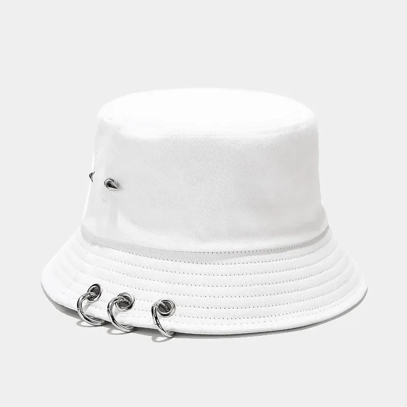 Punk Spiked Rivet Bucket Cap with Metal Rings Panama Streetwear Cap
