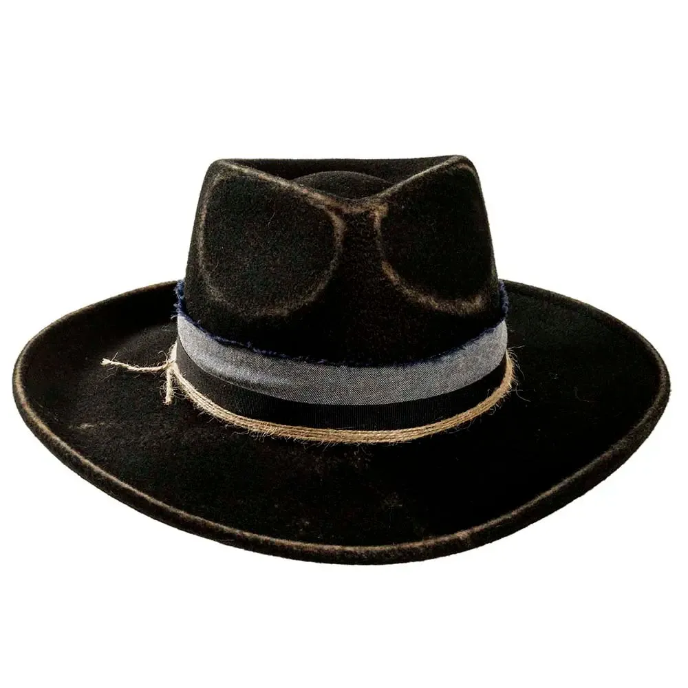 Small Town | Womens Black Wide Brim Felt Fedora Hat