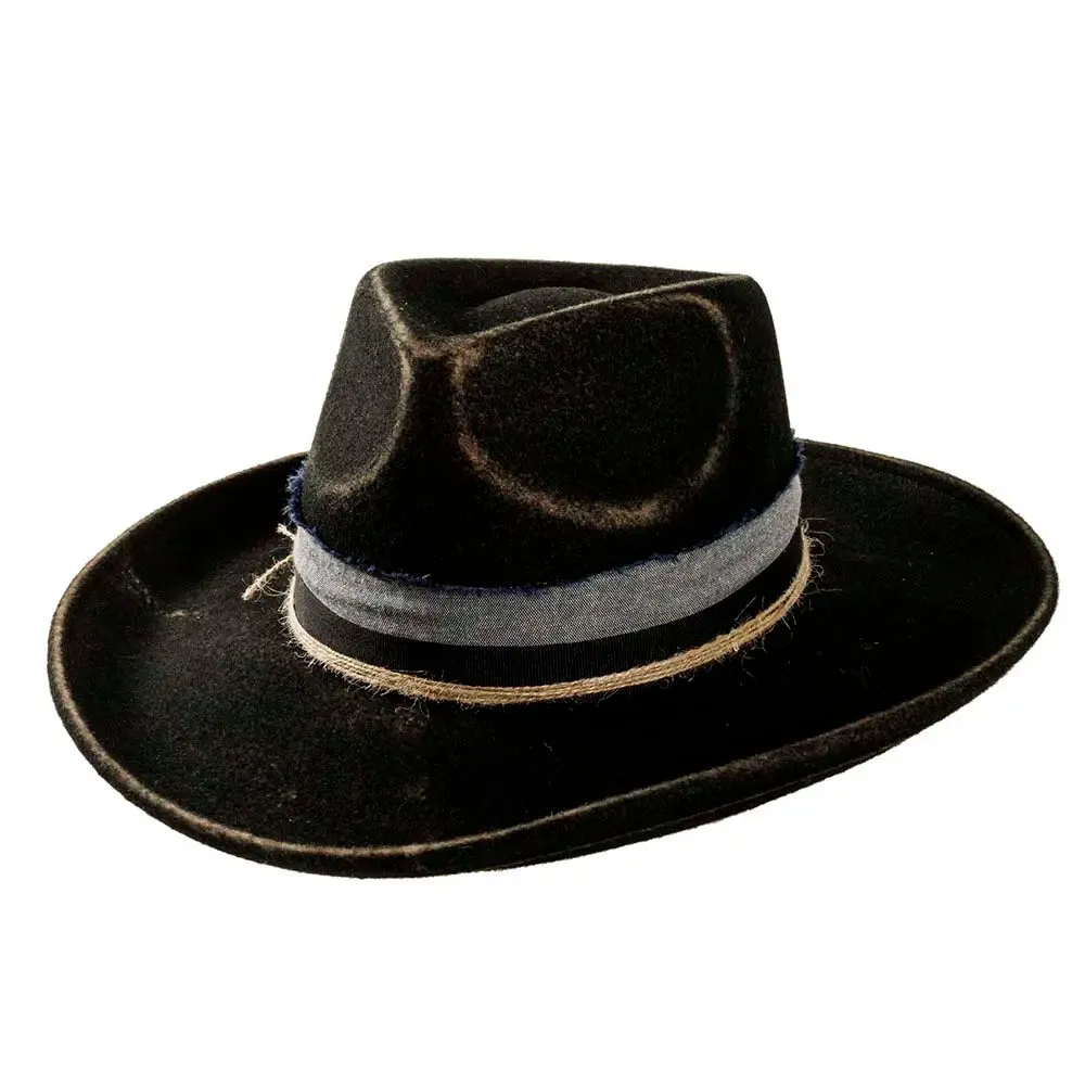 Small Town | Womens Black Wide Brim Felt Fedora Hat
