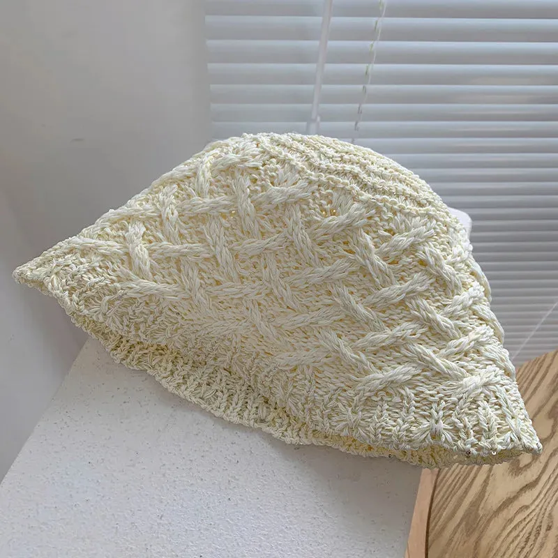 Sohiwoo Hollow Straw Weave Bucket Hats For Women Spring Summer Travel Sunshade Hat Fishermen Cap For Lady Panama Outdoor Basin Cap Gorro