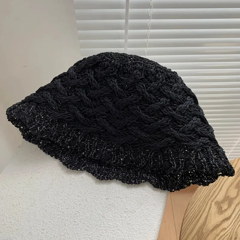 Sohiwoo Hollow Straw Weave Bucket Hats For Women Spring Summer Travel Sunshade Hat Fishermen Cap For Lady Panama Outdoor Basin Cap Gorro