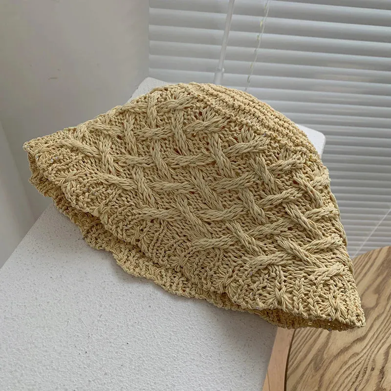Sohiwoo Hollow Straw Weave Bucket Hats For Women Spring Summer Travel Sunshade Hat Fishermen Cap For Lady Panama Outdoor Basin Cap Gorro