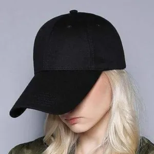 Solid Design Black Cotton Baseball Caps And Hats For Women