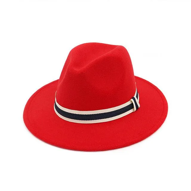 Striped Belt Flat BrimJazz Fedoras Hat