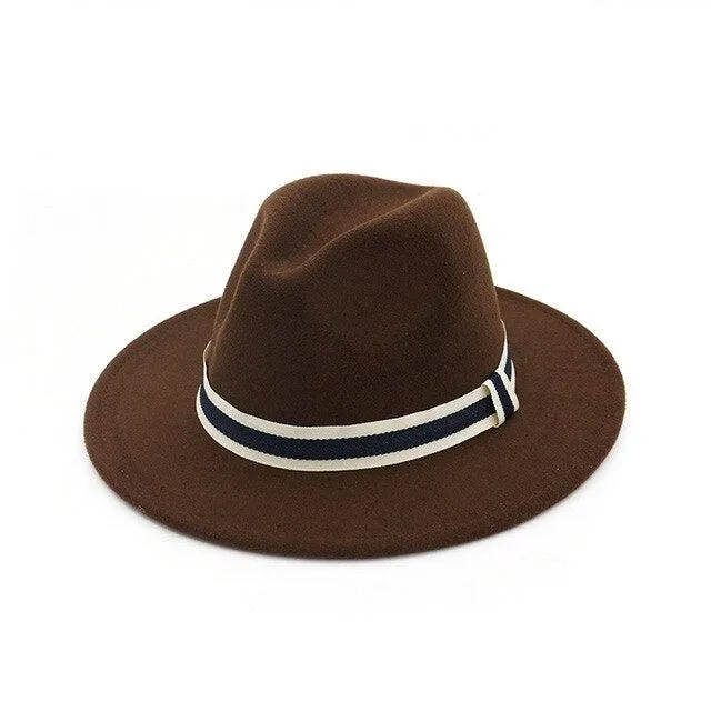 Striped Belt Flat BrimJazz Fedoras Hat