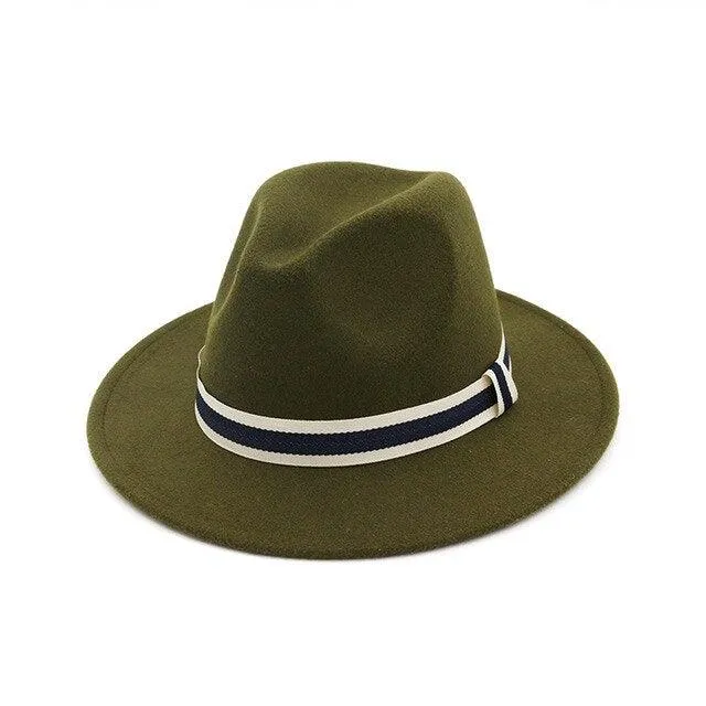 Striped Belt Flat BrimJazz Fedoras Hat