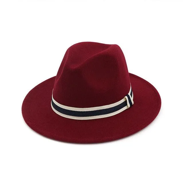 Striped Belt Flat BrimJazz Fedoras Hat