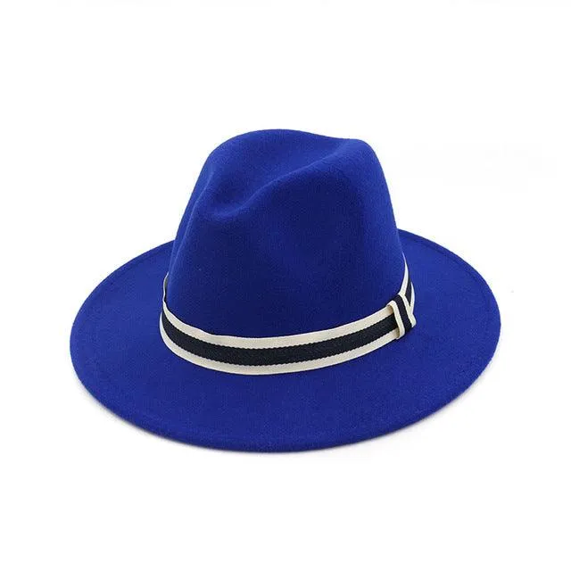 Striped Belt Flat BrimJazz Fedoras Hat