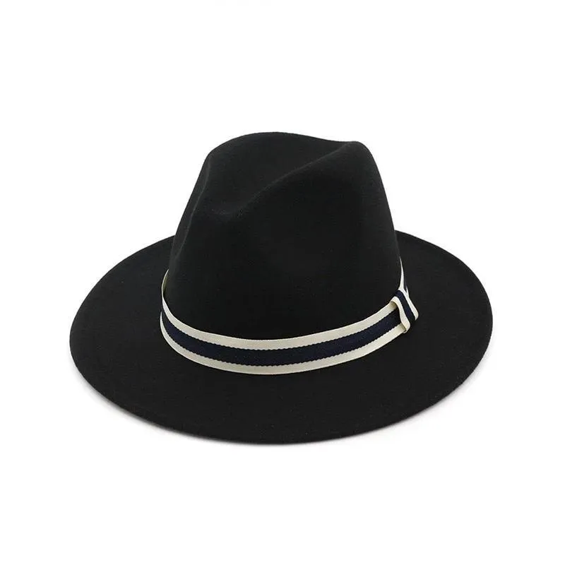 Striped Belt Flat BrimJazz Fedoras Hat