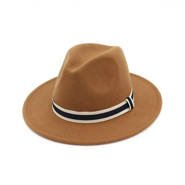 Striped Belt Flat BrimJazz Fedoras Hat
