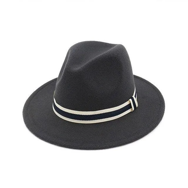 Striped Belt Flat BrimJazz Fedoras Hat
